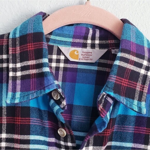 Carhartt Blue and Purple Plaid Fairdale Buttondown Flannel Shirt - Picture 3 of 7